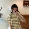 Loose Vintage Colorful Striped T-shirts short sleeve kawaii
