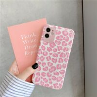 Funda de iPhone con estampado de leopardo rosa de lujo Estampado de leopardo kawaii