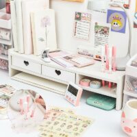 Kawaii Hearts ピンク木製デスクオーガナイザーデスクトップオーガナイザーかわいい