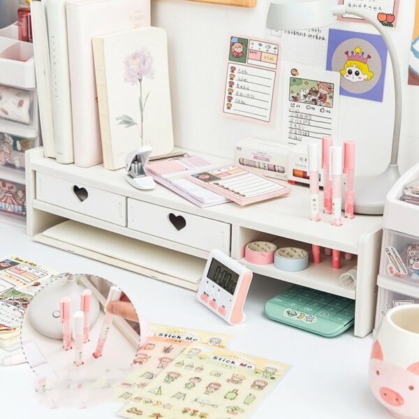 Kawaii Hearts Pink Wooden Desk Organizer desktop organizer kawaii
