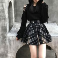 Falda a cuadros de talla grande y cintura alta de lana punk kawaii gotico