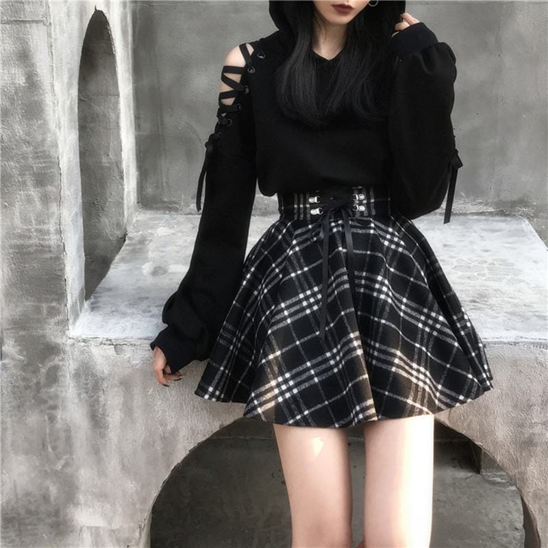 Punk Woolen High Waist Plus Size Plaid Skirt