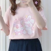 Japansk Kawaii söt anime vit T-shirt japansk kawaii