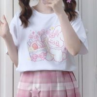 Japońska biała koszulka Kawaii Śliczna Anime Kawaii japońskie