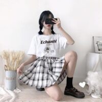 Kawaii Soft Girl Rutig Mini Kjolar japansk kawaii