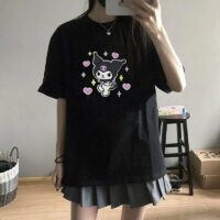 T-shirt Kuromi in tinta unita Kawaii Kawaii giapponese