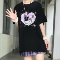 T-shirt Kawaii Kuromi w jednolitym kolorze Kawaii japońskie