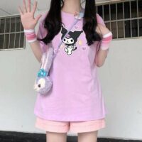 Kawaii einfarbiges Kuromi T-Shirt Japanisches Kawaii