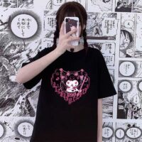 카와이 솔리드 컬러 쿠로미 티셔츠 일본어 귀엽다