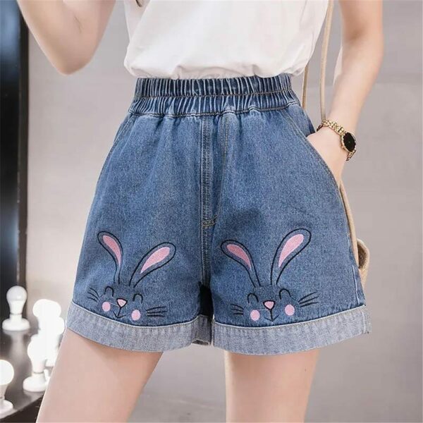 Kawaii Rabbit Embroidery Jeans Shorts Harajuku kawaii