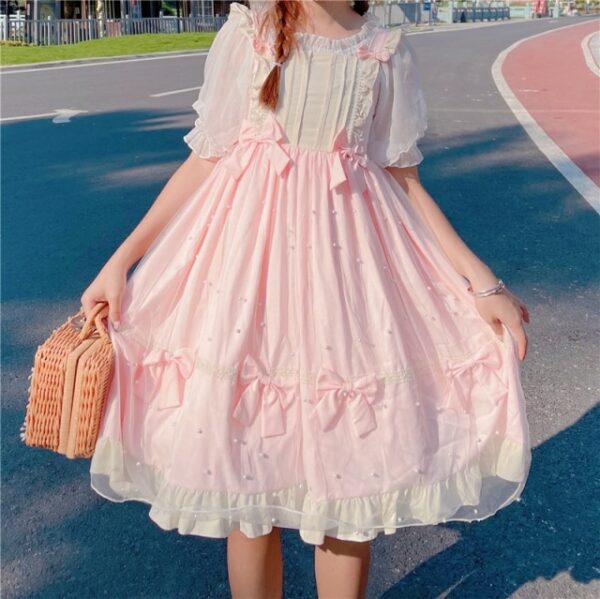 Lolita Mesh Ruffles Flare Sleeved Dress Japanese kawaii