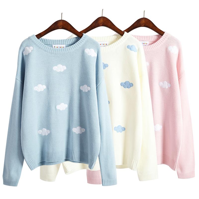 Cute Blue Clouds Loose Sweaters