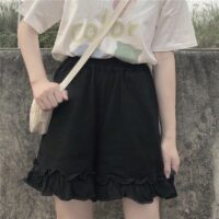Spodnie z szerokimi nogawkami w jednolitym kolorze z falbankami Kawaii japońskie