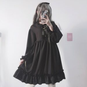 Japanese Harajuku Bow-knot Flounced Dress Gothic kawaii