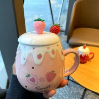 Tasse à café mignonne aux fraises 500ml Tasse à café kawaii
