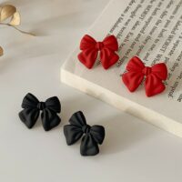 Cute Sweet Bow Stud Earrings Black kawaii