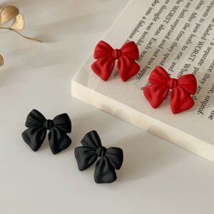 Cute Sweet Bow Stud Earrings Black kawaii