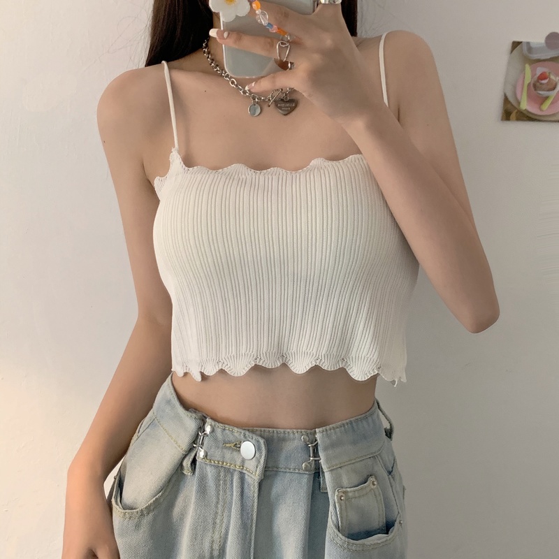 Korean Fashion Solid Color Knitted Tank Top