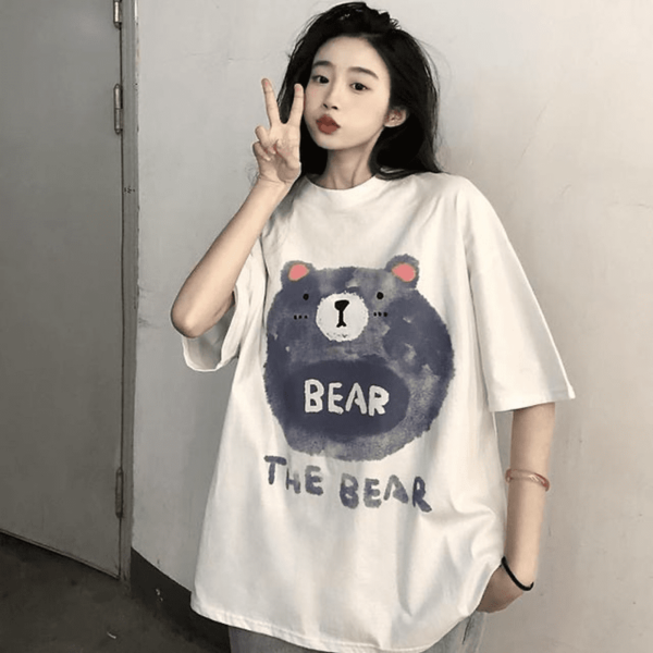 Kawaii Bear Printed Cotton T-shirt bear kawaii