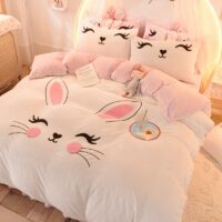 Conjunto de cama de coelho fofo de desenho animado Saia de cama kawaii