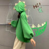 Green Dinosaur 3d Back Fins Oversize Hoodie Dinosaur kawaii