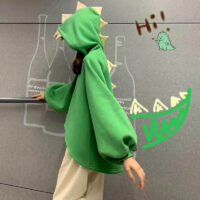 Grön dinosaurie 3d ryggfenor Oversize hoodie Dinosaurie kawaii