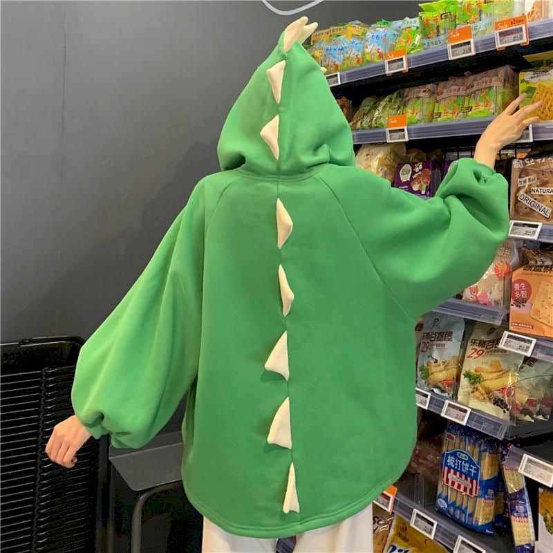 Green Dinosaur 3d Back Fins Oversize Hoodie
