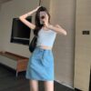 Chic Blue High Waist A-Line Denim Skirt Denim Skirt kawaii