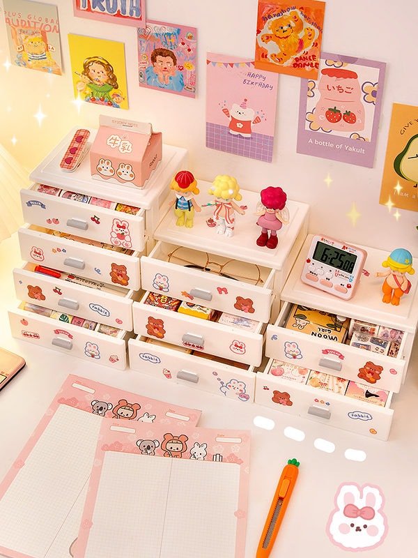 Kawaii Color Block Rectangle Mini Drawer Ins Desk kawaii