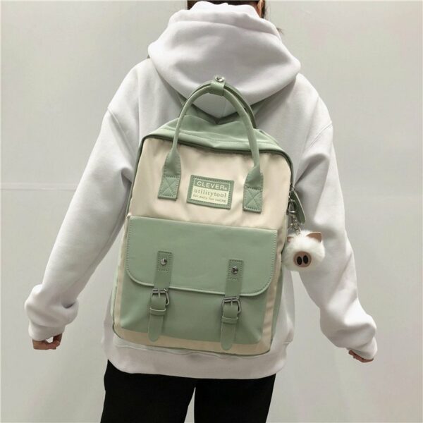 Cute Linen Buckle Backpack Candy Colors kawaii