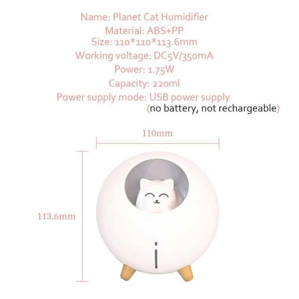 Cute Planet Cat Air Humidifier LED kawaii