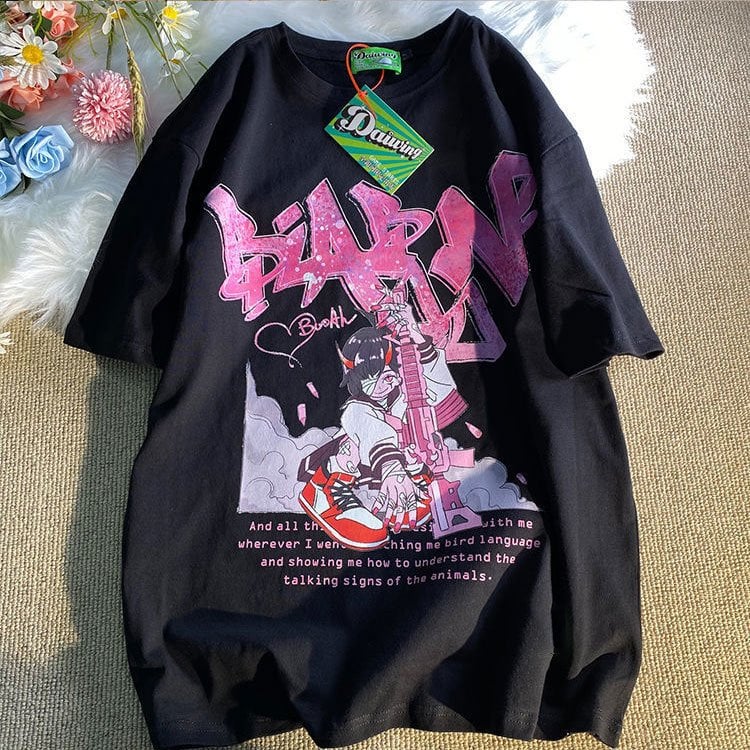 Kawaii Anime Girl Print Loose T-shirt