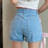 Vintage High-waisted Lacing-up Denim Shorts Denim Shorts kawaii