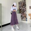 Solid Color Ruffle Mid-length Skirt Black Skirt kawaii