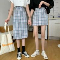 Jk Rutig minikjol med hög midja Långa kjolar kawaii