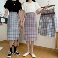 Jk Rutig minikjol med hög midja Långa kjolar kawaii