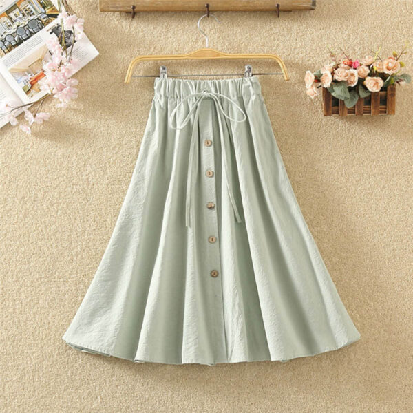Japanese Summer Button Linen Flounce Skirt High Waist Shorts kawaii