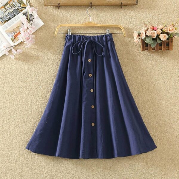 Japanese Summer Button Linen Flounce Skirt High Waist Shorts kawaii