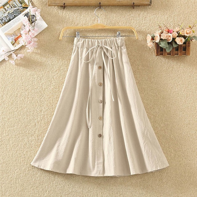 Japanese Summer Button Linen Flounce Skirt