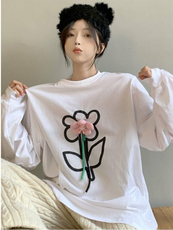 Kawaii Stereo Floral Loose T-shirt Floral kawaii