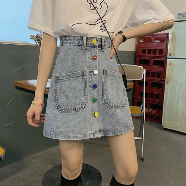 Colorful Button Denim Skirt Demin skirts kawaii
