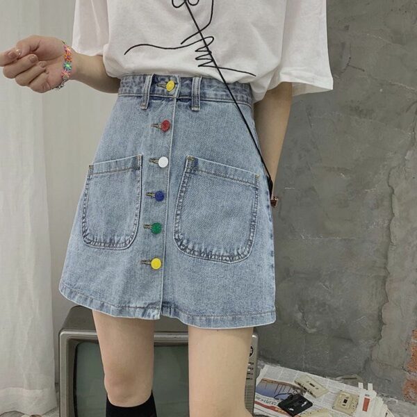 Colorful Button Denim Skirt Demin skirts kawaii