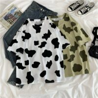 Krótkie T-shirty w stylu Harajuku z nadrukiem krowy Kawaii krowa