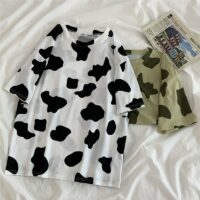 Krótkie T-shirty w stylu Harajuku z nadrukiem krowy Kawaii krowa