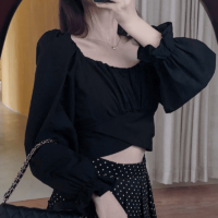 Solidne, seksowne bluzki w stylu koreańskim Koreańskie kawaii