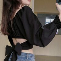Koreaanse stijl effen slanke sexy blouses Koreaanse kawaii