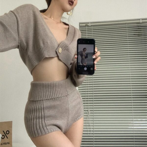 Y2K Solid Color Sexy Shorts Two-piece Suit Knitted Shorts kawaii