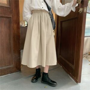 Vintage Linen High Waist Long Skirt A-line Skirt kawaii