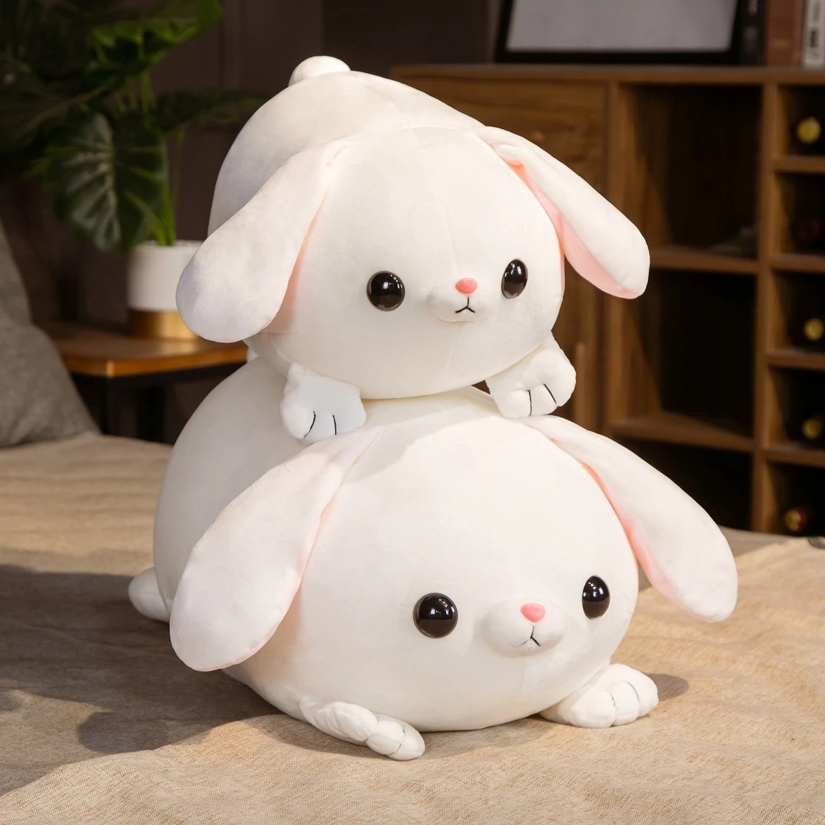 Kawaii White Laying Bunny Plushie Toy