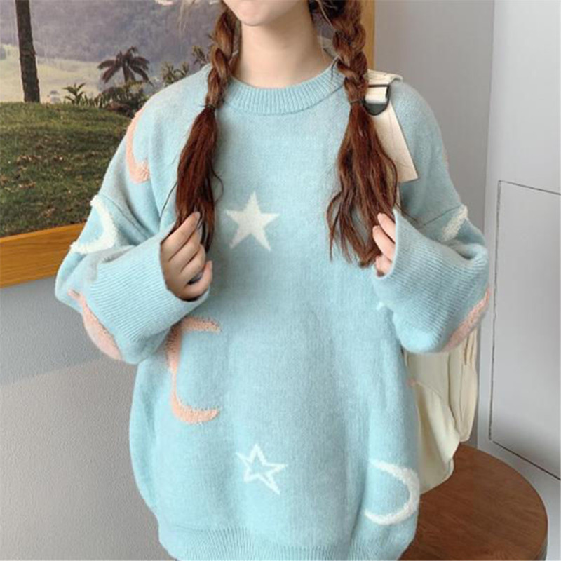 Kawaii Moon Star Knitted Loose Sweater